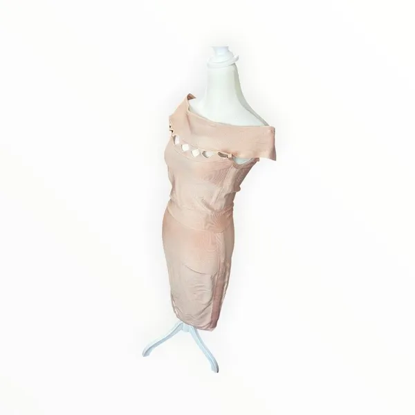 House of CB Ramah Blush Pink Bandage Cutout Off Shoulder Midi Dress M - Image 3