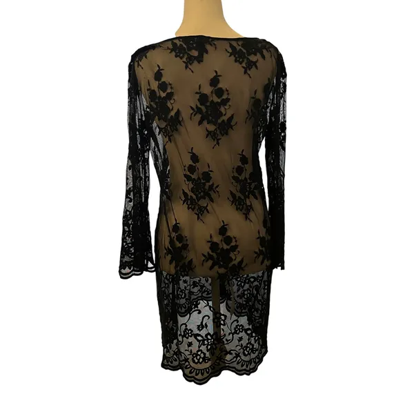 XCVI Sheer Mesh Lace Tunic Top‎ Dress XS Bell Sleeves Dark Romantic Whimsigoth - Image 3