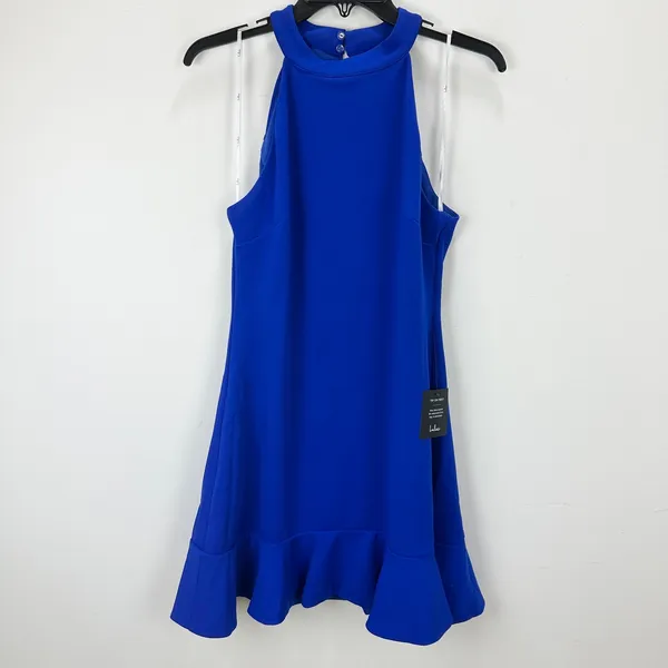 Lulus All About Dancing Royal Blue Halter Ruffled Mini Dress Party Large NWT - Image 5