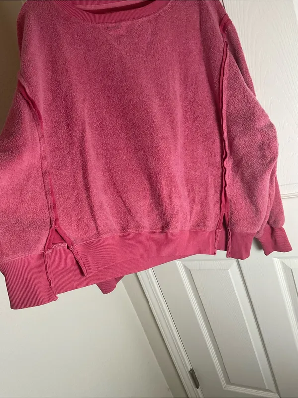 American Eagle Pink Fleece Sweatshirt Seriously Huggable Oversized Crewneck - Image 3