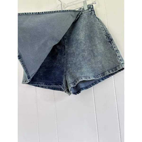 Flying Tomato Acid Wash Denim Cargo Skort Blue High Waist Wrap Front New - Image 3