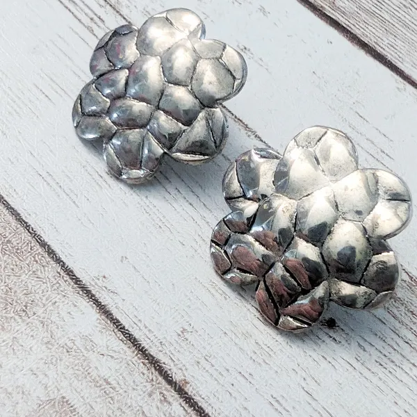 Vintage Earrings For Pierced Ears - Large Silver Tone - Tarnished - Image 2