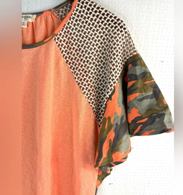 Umgee S Mixed Media Ruffle Vibrant Orange Women's Top - Image 5