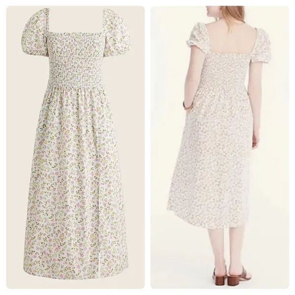J.‎ Crew Short-Sleeve Smocked Dress in Meadow Floral Size Medium - Image 2