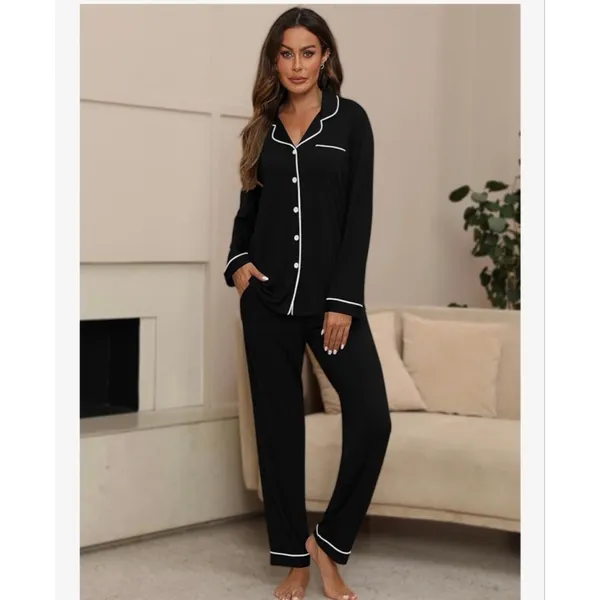 NEW Black Pajama Set Long Sleeve Sleepwear Night Wear S - Image 4