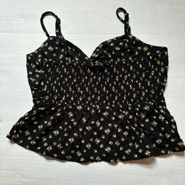 American Eagle XS Black Floral Babydoll Top w/ Adjustable Straps - Image 2