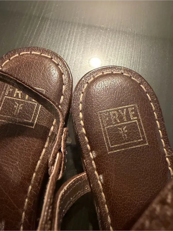 Frye Dark Brown Leather T-Strap Sandals - Image 3
