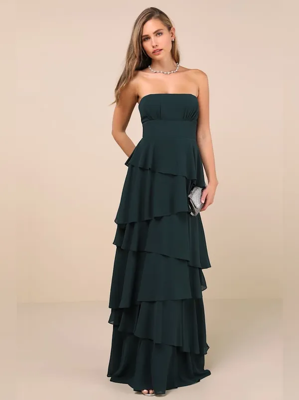 NWT Lulu’s Gorgeous Essence Emerald Strapless Tiered Maxi Dress plus bridesmaid - Image 9