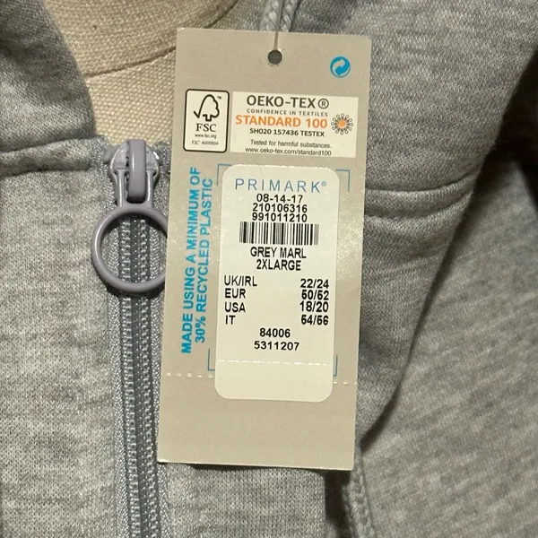 Primark Cares Women's Grey Full-Zip Hoodie Sweatshirt Size 2XL - Image 8
