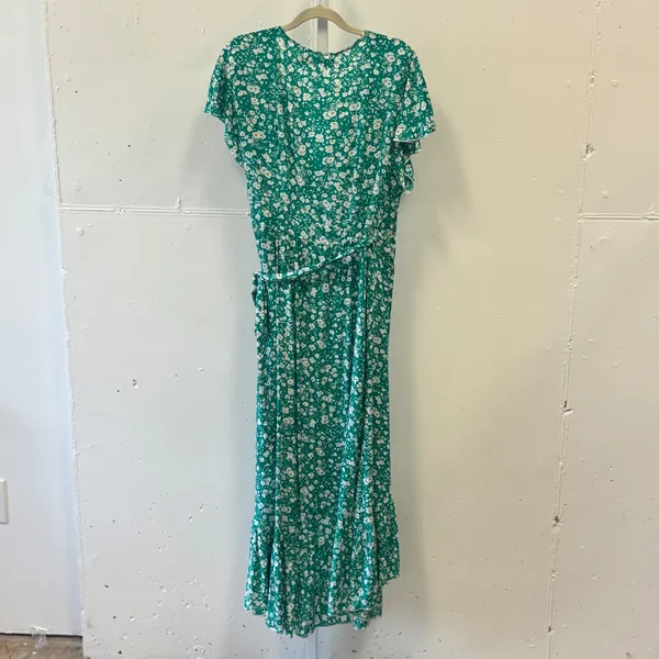 Zesica Green Floral Wrap Dress High Low Ruffle Short Sleeve Rayon Size‎ Large - Image 2