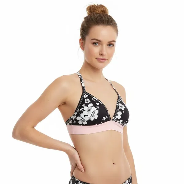 Frankies Bikinis Black White Floral Sports Bra, S - Image 2
