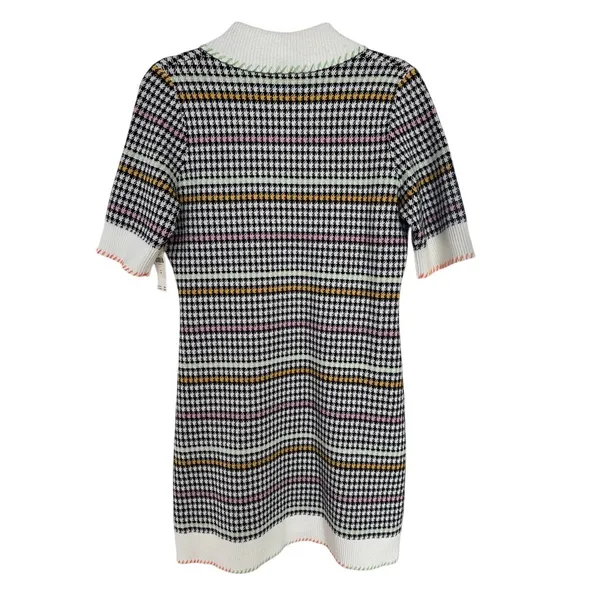 Maeve Colorful Houndstooth Button Front Knit Sweater Shift Mini Dress Medium NWT - Image 3