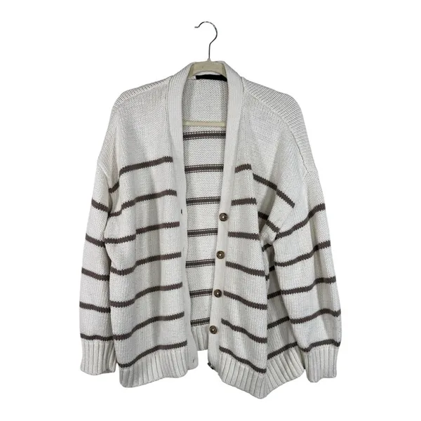 Jenni Kayne Cream Tan Chunky Knit Cardigan Sweater Womens S Oversized Casual - Image 2