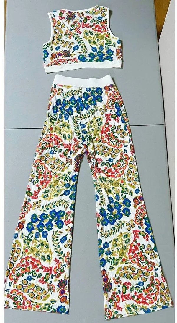 Cider White Floral Crop Top and Pants Matching Set 🌷 - Image 4