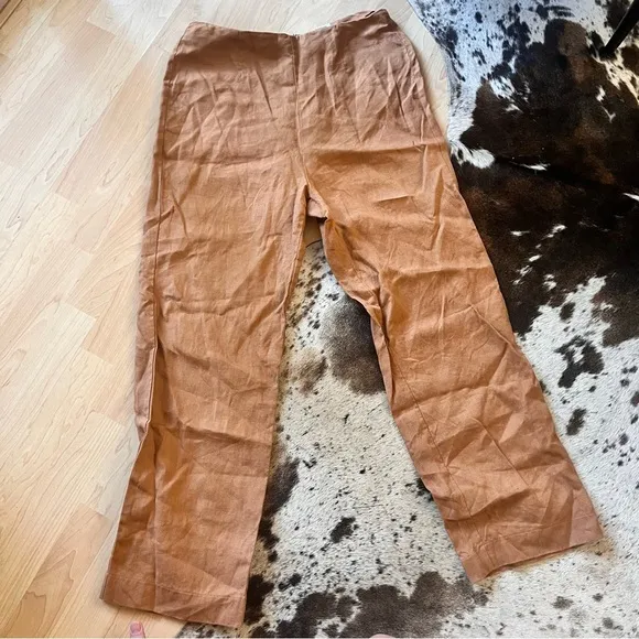 REFORMATION Brown Justin‎ 100% Linen Trouser Pant Size 8 - Image 3