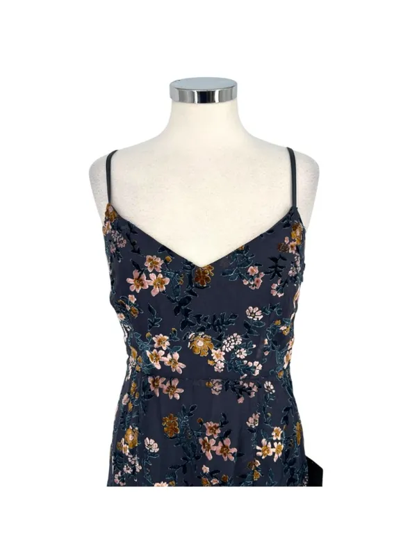Lulus Evenings with You Floral Velvet Asymmetrical Dress Blue Floral Medium NWT - Image 3