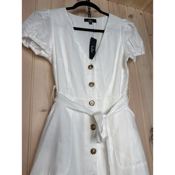 NWT Lulus Sicily Sweetheart White Button-Front Puff Sleeve Midi Dress Size S - Image 4