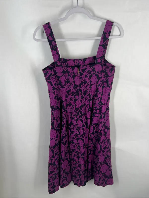 Tory Burch Jodie Floral Linen Cotton Fit & Flare Dress Purple Navy Size 6 - Image 4