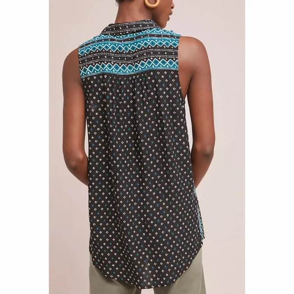 Anthropologie Akemi + Kin Ira Black Printed Motif Sleeveless Tunic Medium - Image 2