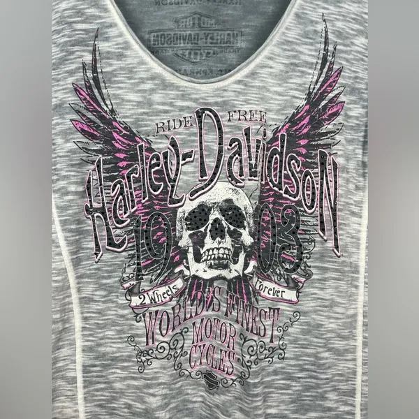 Harley-Davidson® Women's Trance Premium Embellished Burnout Scoop Neck T-Shirt‎ - Image 6