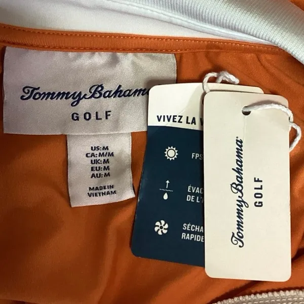NEW Tommy Bahama GOLF Orange Collar Sleeveless Tennis Club Polo Shirt Top Size M - Image 3