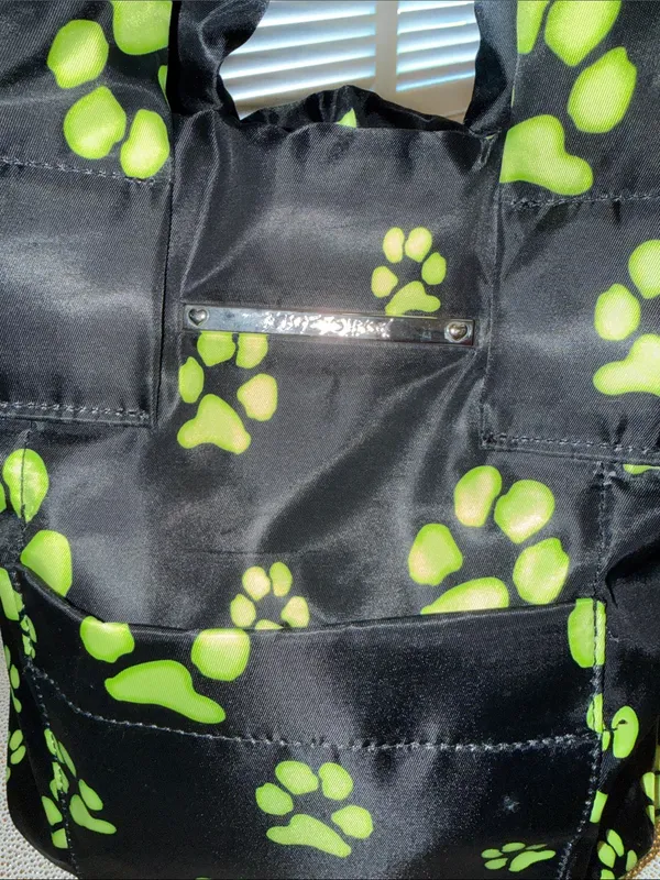 Betsey Johnson Black Tote with Neon Green Paw Print - Image 5