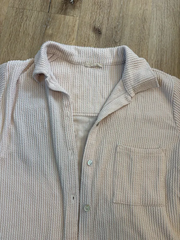 Light Pink Button Down Long Sleeve Top Tan Size L - Image 3