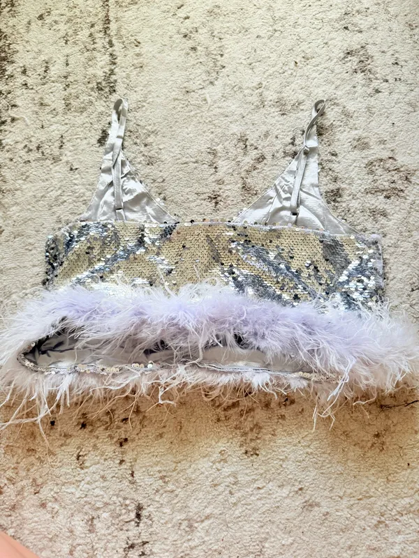 Sparkly crop feather top Silver Size M - Image 2