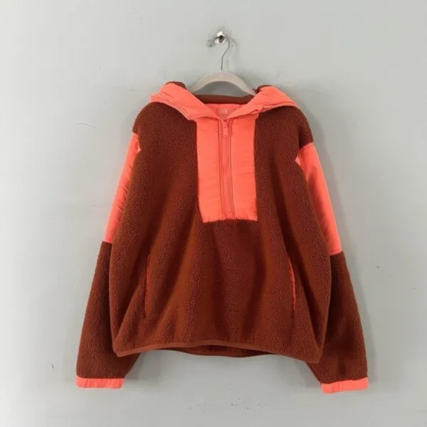 NWT‎ Free People Movement Lead The Pack Jacket Neon Coral Combo Pullover Fleece - Image 6