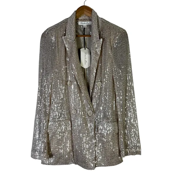NWT Vine & Love Sequin Double Breasted Blazer Gold Glam Party Going Out Size S - Image 2