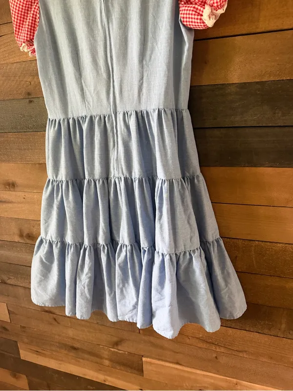 Vintage Handmade Blue Red Gingham Prairie Dress Cottagecore Puff Sleeve - Image 8