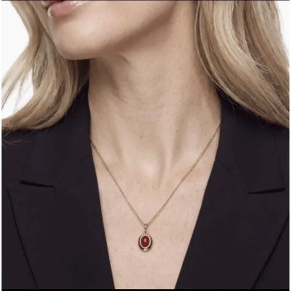 Leeada Gold Plated Red Oval Bezel Gemstone Pendant Necklace Pouch 18-20" Chain - Image 2