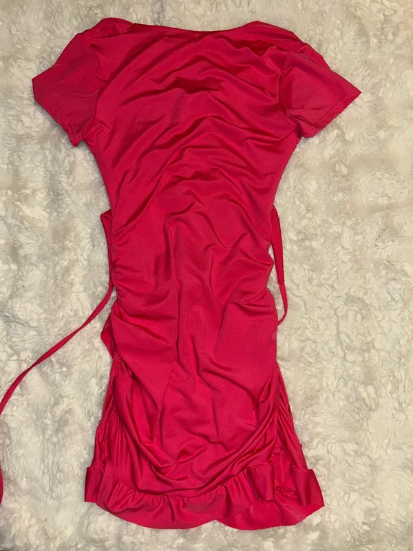 Pink Tied Cutout Wrap Hem Short Dress  - Image 6