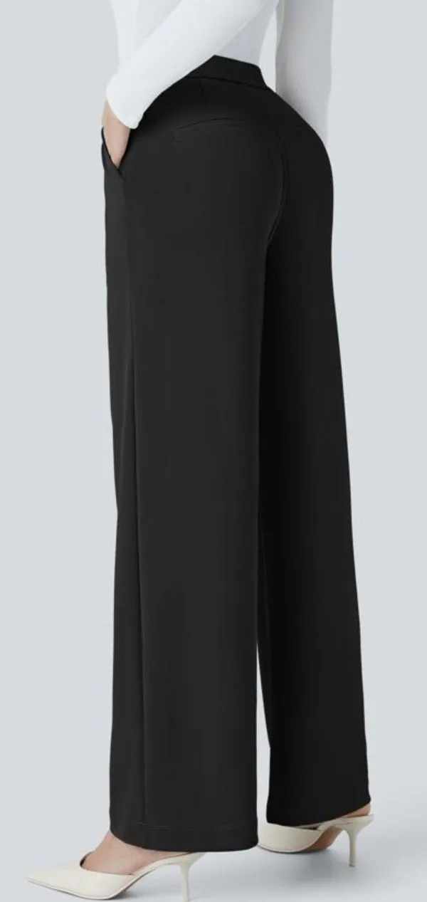 Halara Womens Black Flex High Waist Straight Leg Crepe Work Office Pants Size L - Image 2