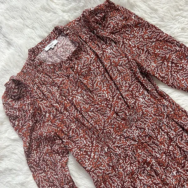 SUNCOO Paris Cesaria Dress Rust Floral Tiered Ruffle Mini Size T1 S - Image 3