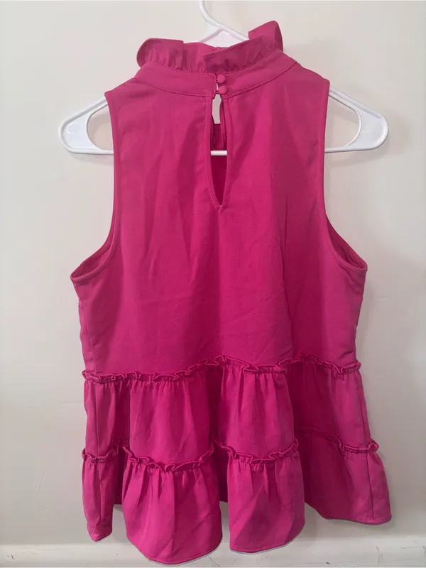 Women’s Sleeveless Ruffle Tiered Top - Fuchsia Pink - Image 2