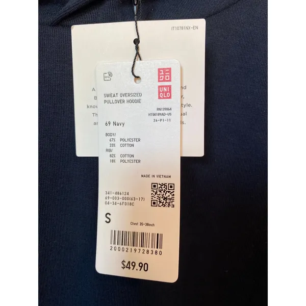 New Uniqlo Sweat Oversized Pullover Hoodie Navy Unisex Size Small - Image 2