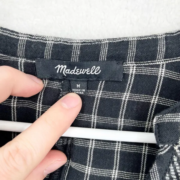Madewell Navy Plaid‎ Long Sleeve Casual Blouse Size Medium - Image 2