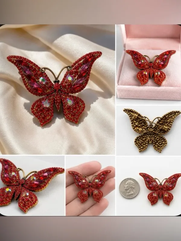 Red Crystal Butterfly Brooch - Women Jewelry - Image 7