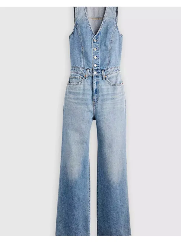 New Levi's Size 28 Denim Wide-Leg Jumpsuit Own It Jumpsuit Medium Wash - Image 6
