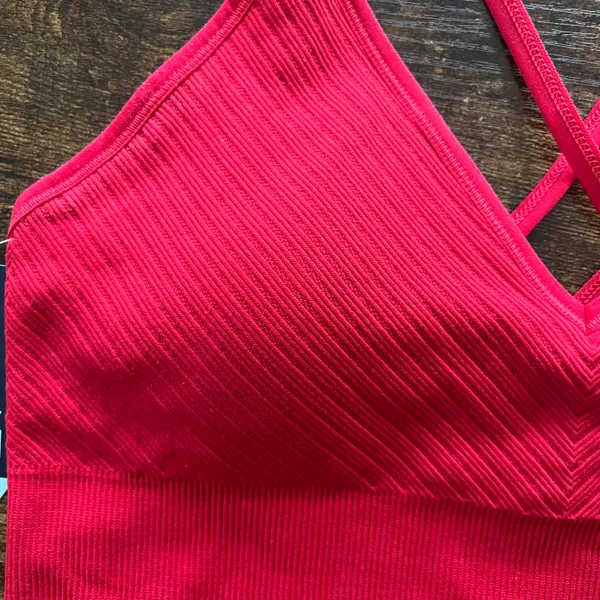 Dick's Sporting Goods Red Ribbed Lightly Padded Strappy Back Sports Bra - Image 6