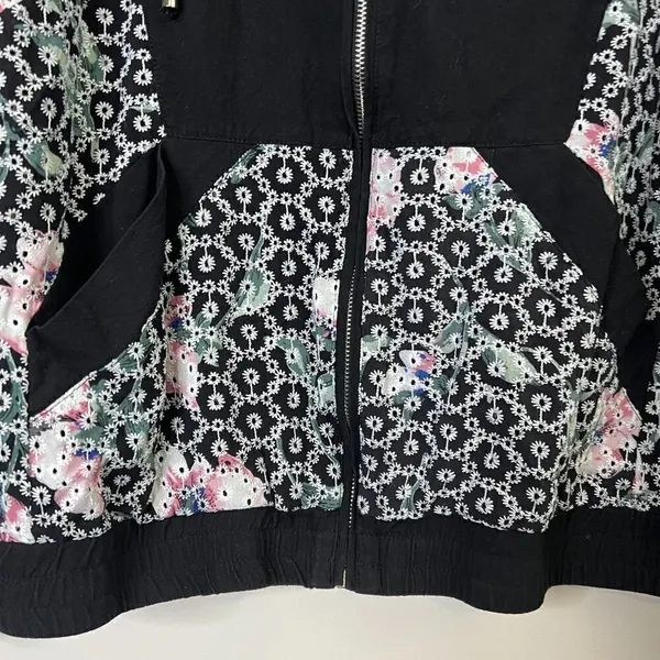 Entro Floral Embroidered Crochet Zip Up‎ Hoodie Hooded Sweatshirt 100% Cotton - Image 2