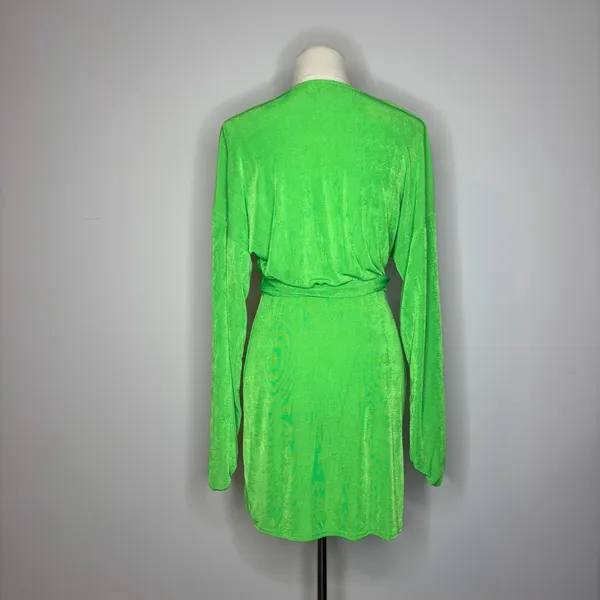 ASOS - Green Wrap Slinky Blouson Sleeve Dress - Image 6