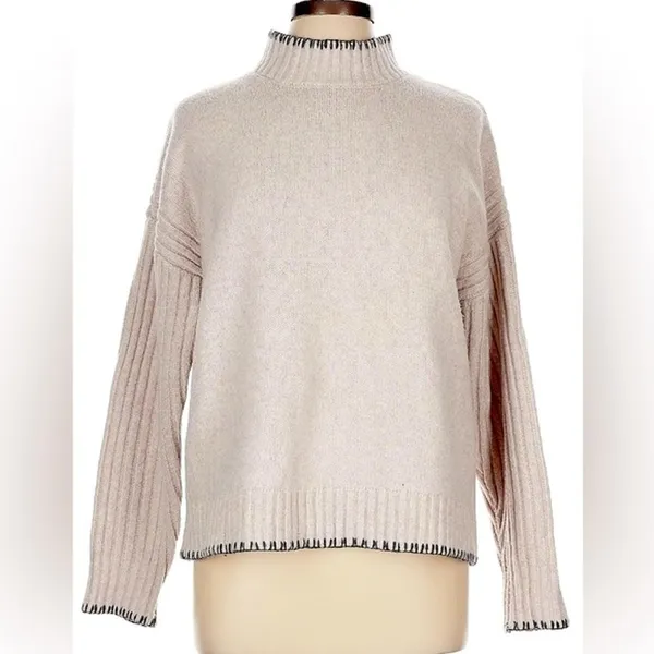 Joie Womens Mock Neck Sweater XS Beige Minimal Cozy Indie Granola Quiet Luxury - Image 2