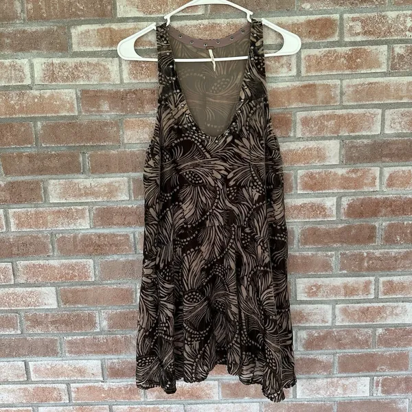 Free People Ellie Mini Dress Velvet Brown Studded XS Witchy Fairy Grunge Boho - Image 2