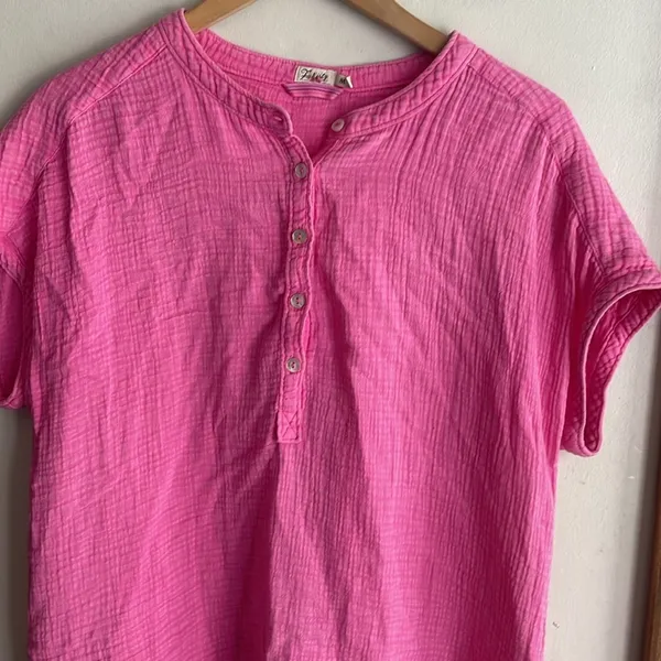 Faherty Dream Cotton Gauze Desmond Top Cone Flower Pink - Image 4