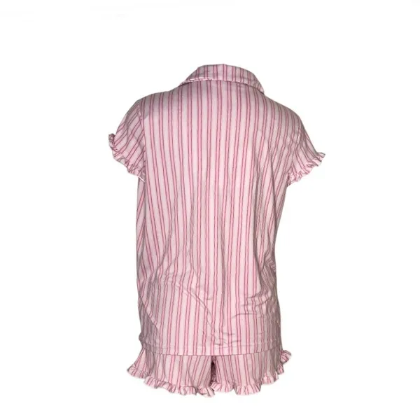 LAURA ASHLEY Pajamas Two Piece Short Sleeve Shorts Pink Stripe Size Medium - Image 3