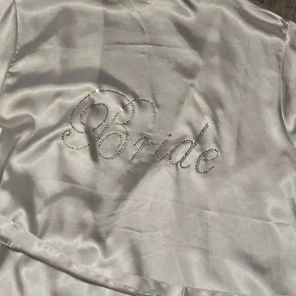 BRIDE Satin Kimono Robe With Rhinestone Lettering S/M Girl Extraordinaire White - Image 8
