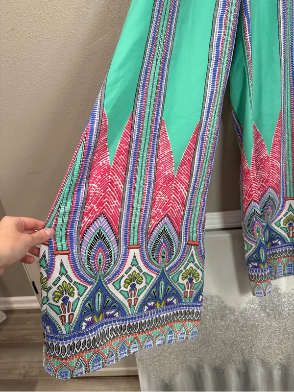 Tyche Bright Pink Top with Green & Multicolor Printed Wide-Leg Pants - Image 3