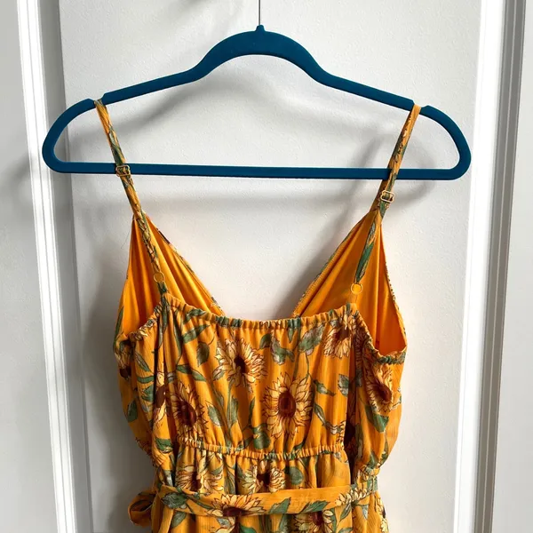 LC Lauren Conrad Sunflower Midi Dress Womens Medium Yellow Boho Tiered Ruffle - Image 5